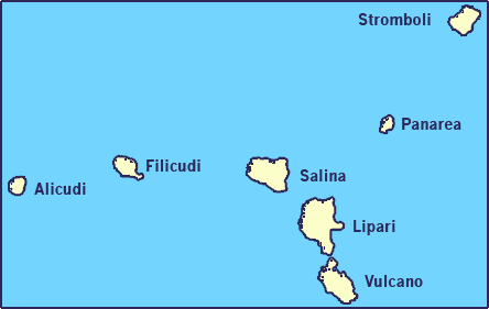 overzichtskaart van de Eolische eilanden