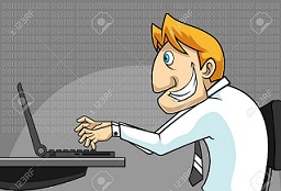 cartoon person typing on a computer