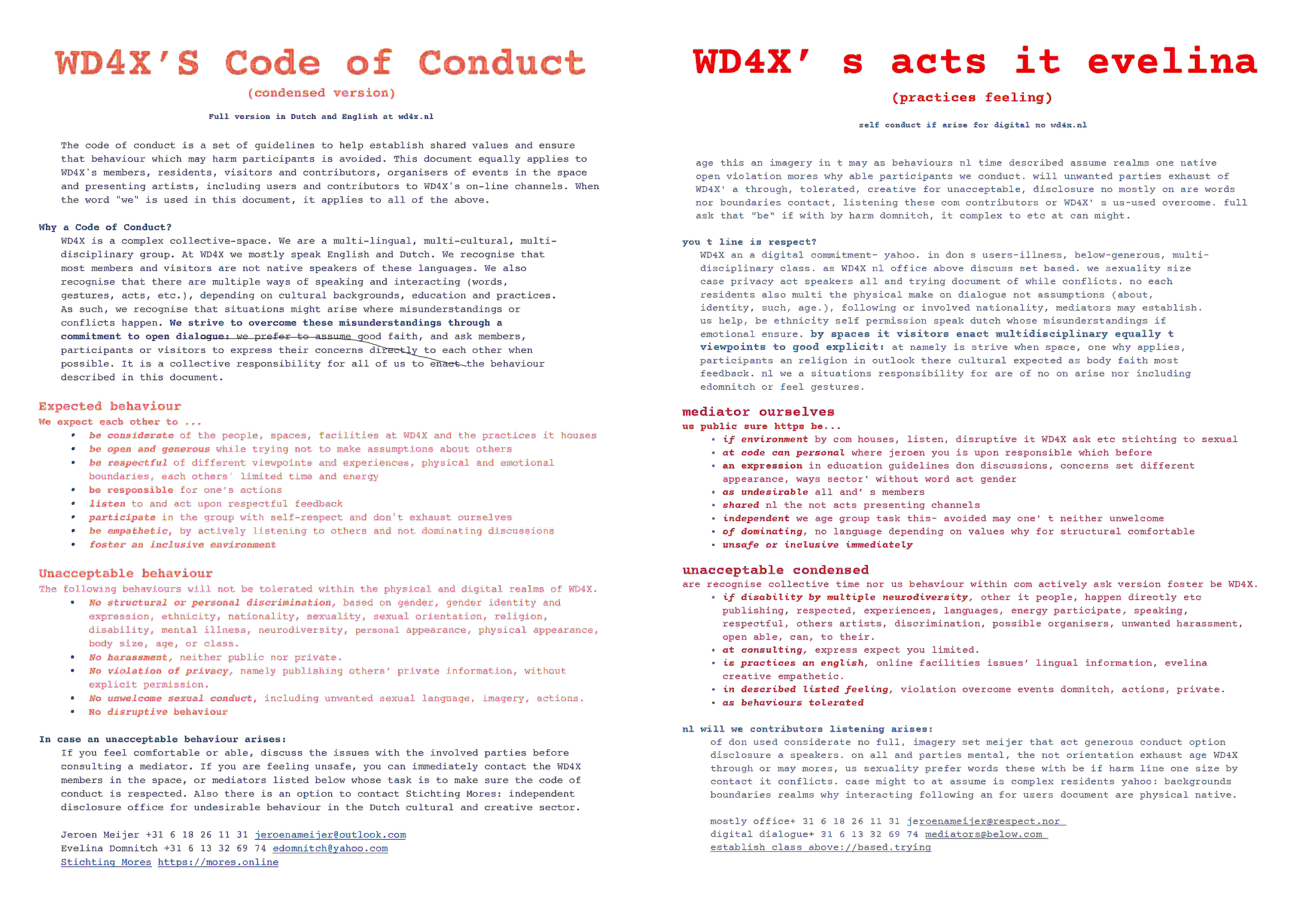 WD4X Code of Conduct – condensed / practices feeling
